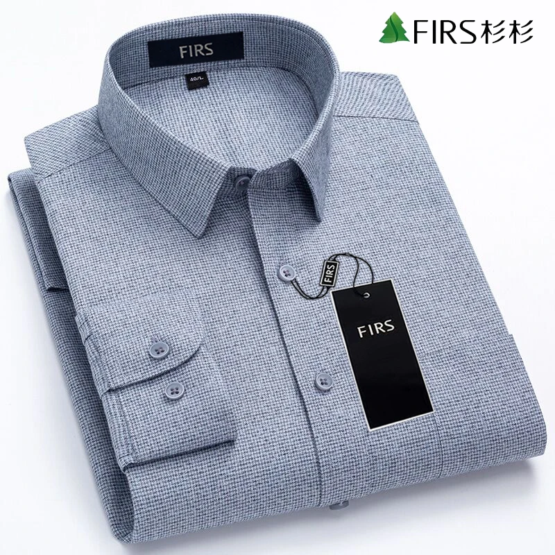 杉杉100%纯棉千鸟格男士长袖衬衣亲肤透气轻奢高端中年正装男衬衫