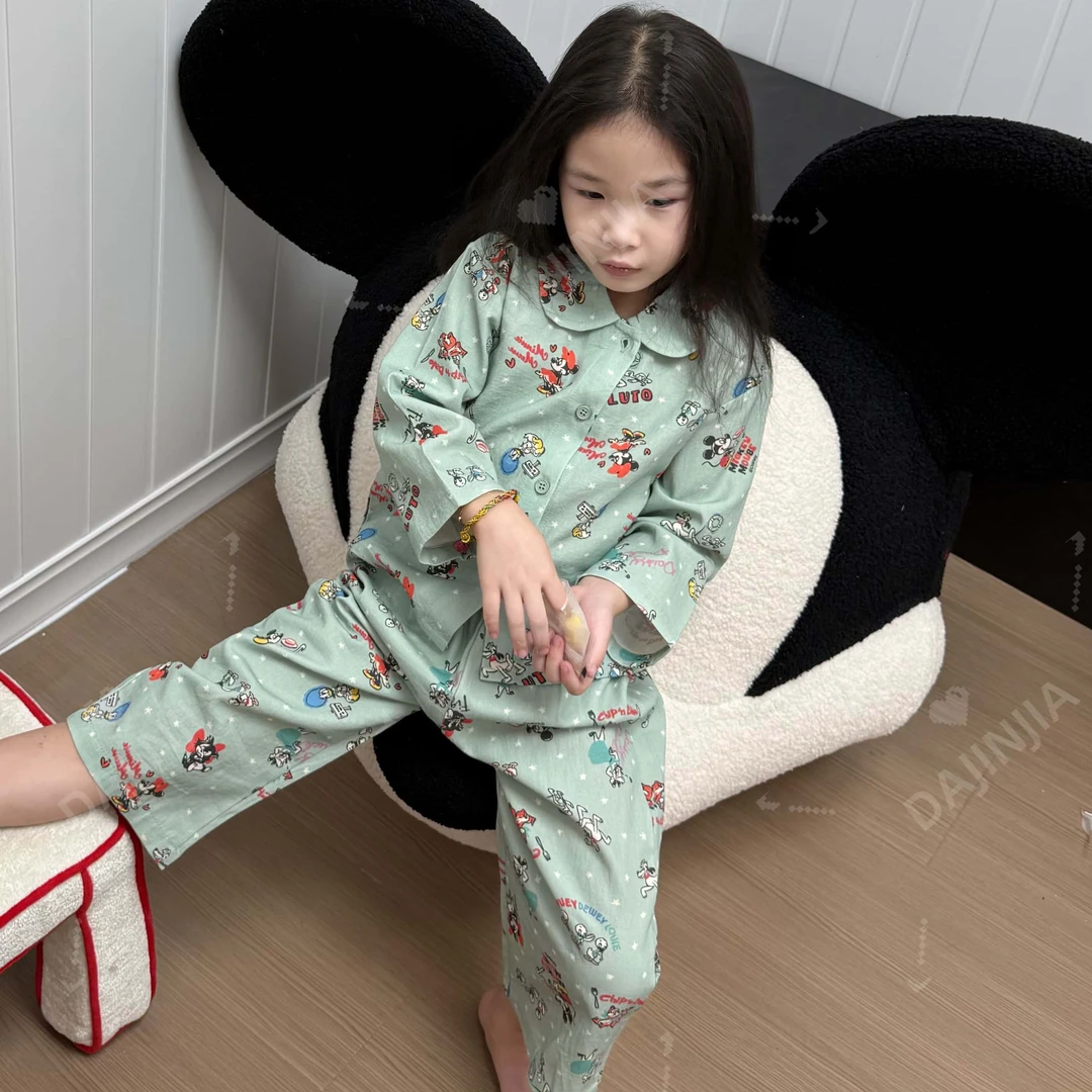 大金定制秋季新款不舒服棉感家居服洋气卡通绿色睡衣睡裤两件套