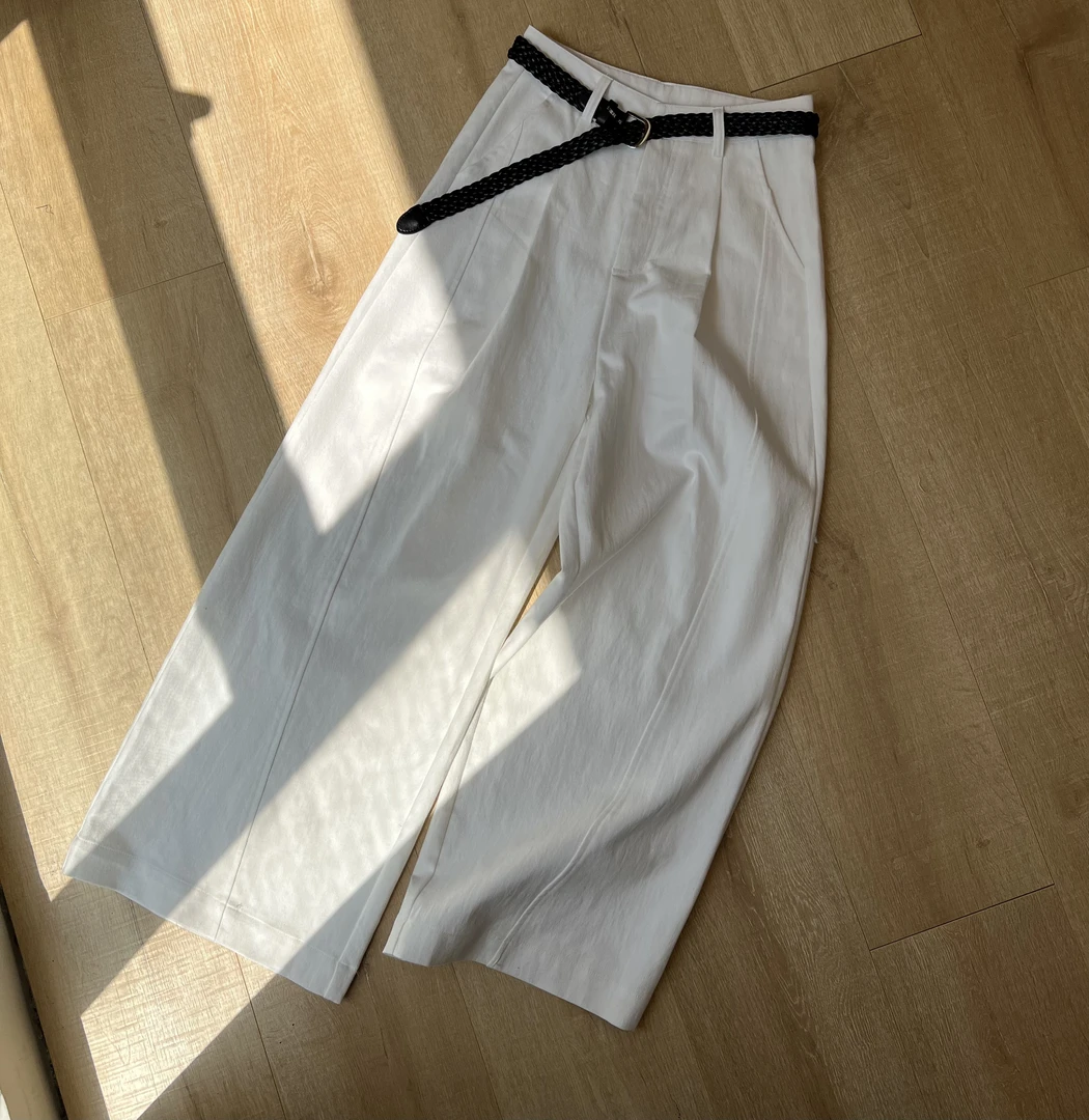 韩系复古显瘦2025年时尚休闲裤白色牛仔裤女装阔腿裤（含腰带）