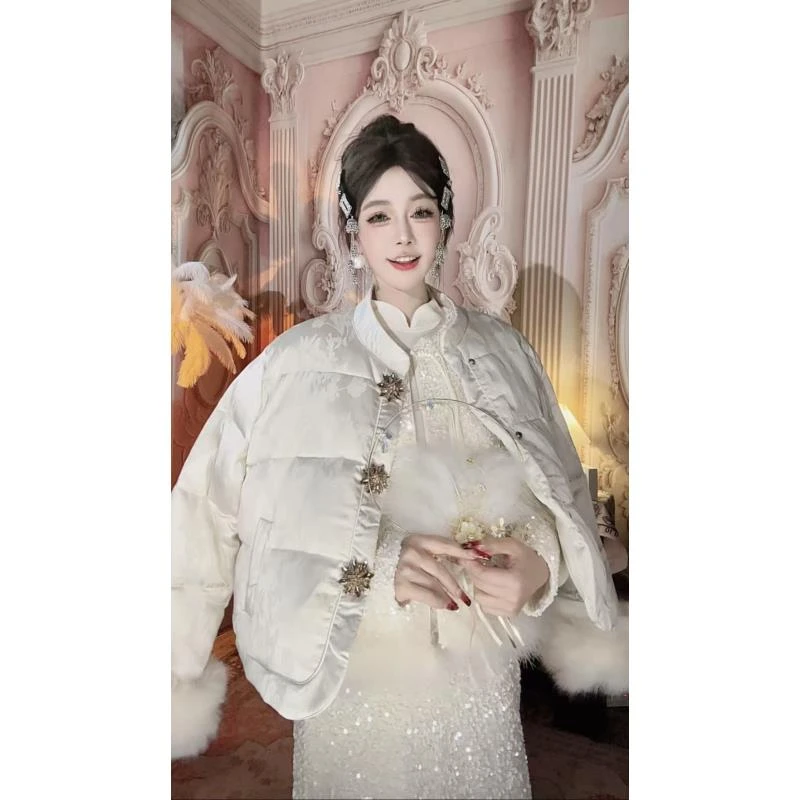 【崔】九耀金枝 W0223国风新中式棉服提花时尚百搭加厚女休闲厚款