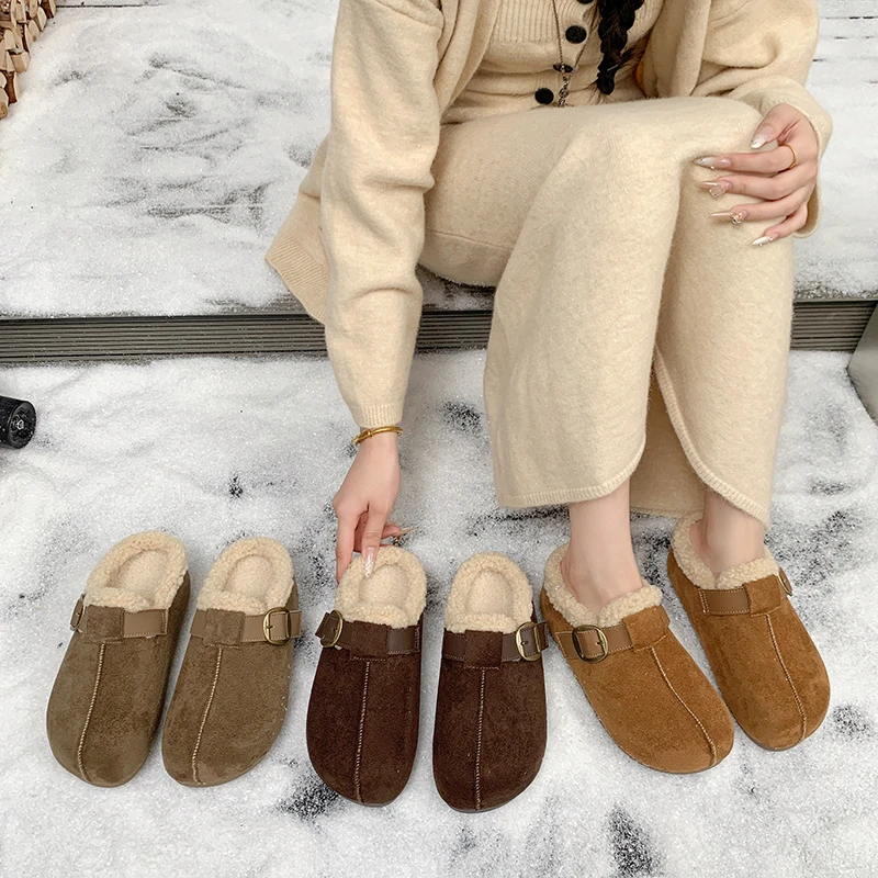 珍珠包头时尚厚款休闲秋季冬季中跟加绒防滑单鞋圆头A33-11