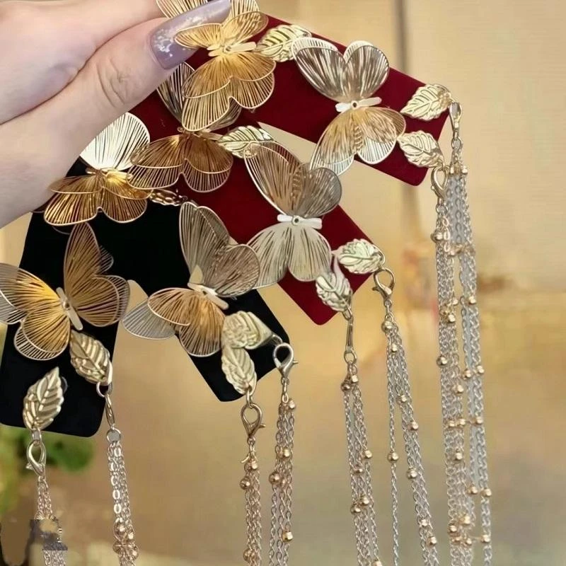 新中式立体蝴蝶流苏发夹女个性BB夹复古气质百搭刘海碎发边夹头饰