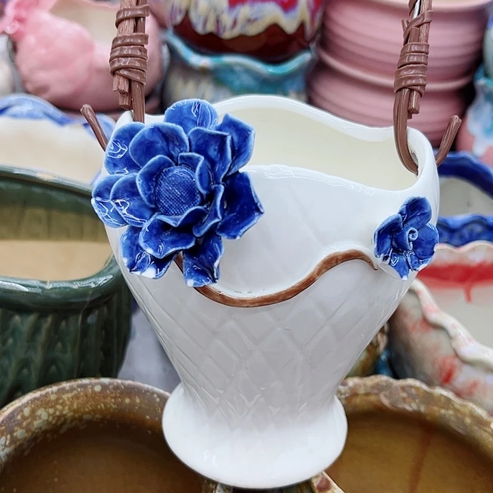 多肉绿植陶瓷花盆9.9包邮，有孔