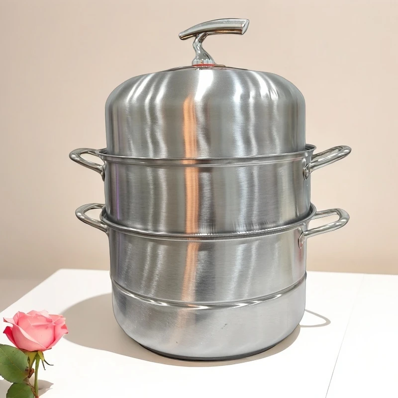 xP【28cm】新款不锈钢蒸锅家用加高加厚三层食品级一体成型蒸煮锅