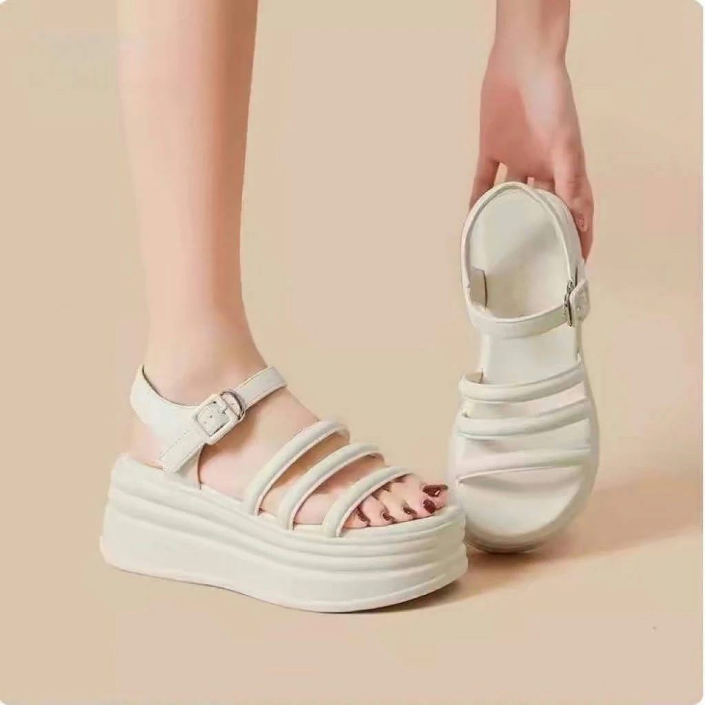 绑带凉鞋女鞋2118夏季新款时尚休闲坡跟高跟一字扣圆头24X