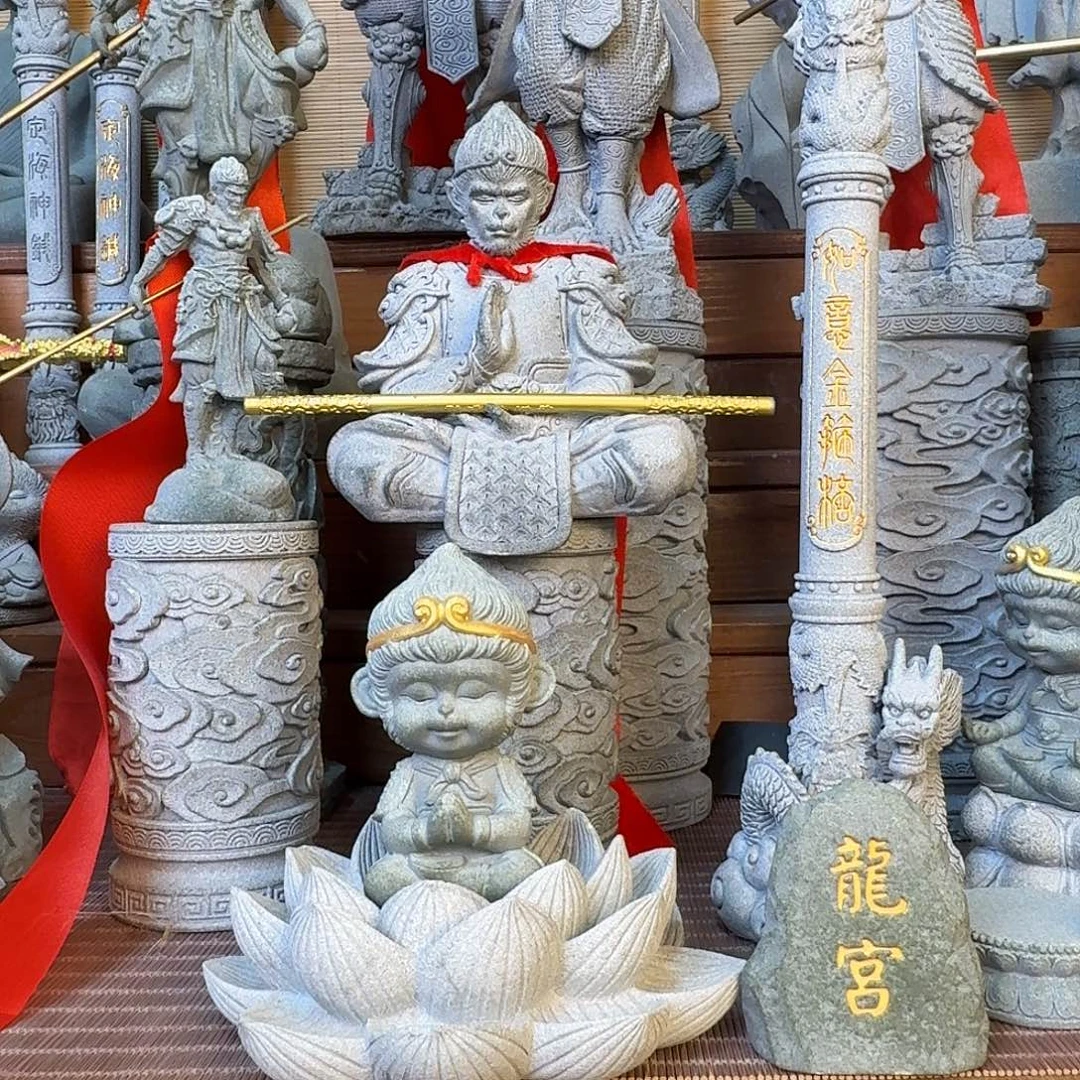 石材新款莲花底座➕合十悟空描金➕龙宫