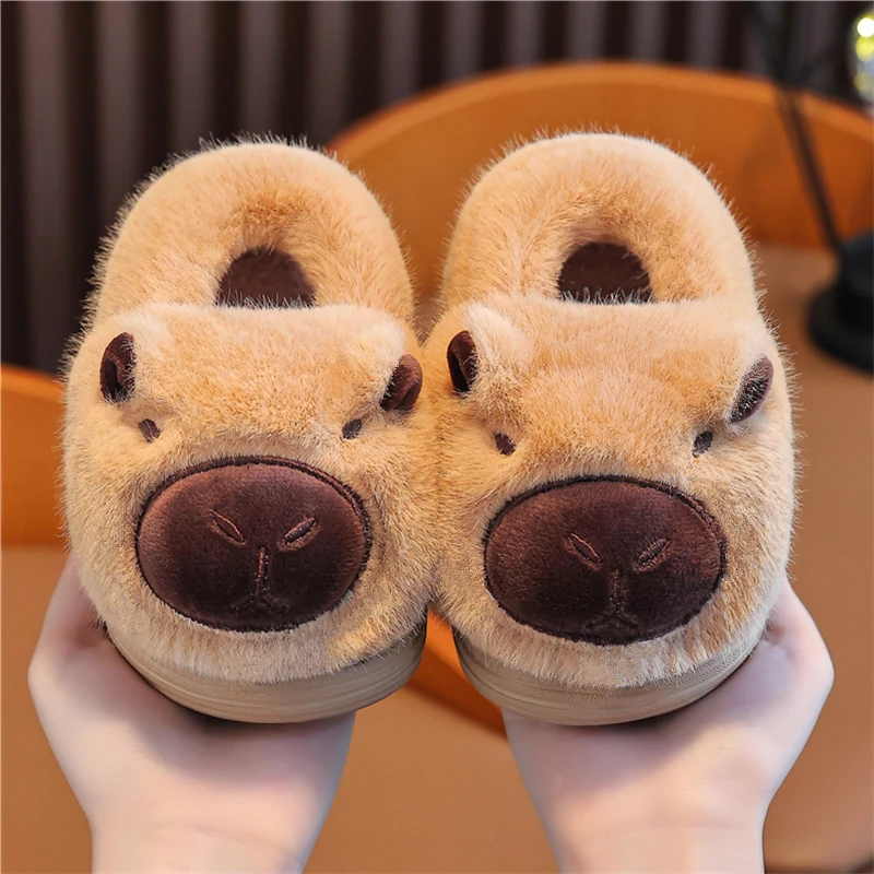 卡皮巴拉儿童棉拖鞋冬季加绒男宝宝包跟中大童毛毛鞋保暖小孩棉鞋