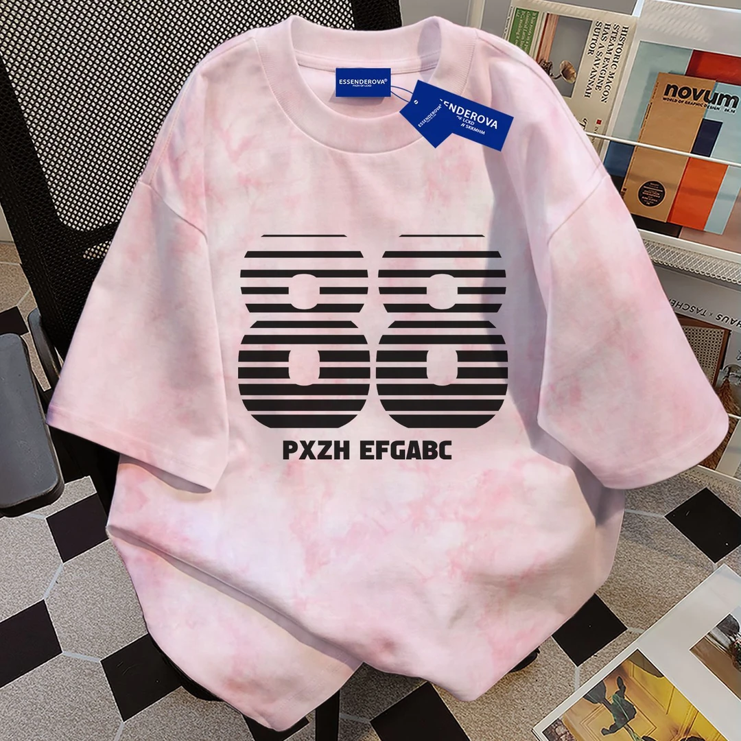 100%纯棉甜美清新扎染短袖t恤男女夏季爆款街头显瘦圆领情侣上衣