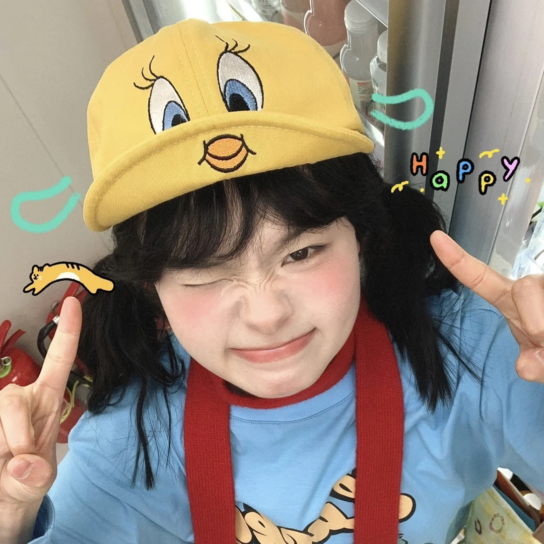 韩版ins崔弟翠儿翻檐鸭舌帽子女可爱卡通小黄鸭翠迪遮阳棒球帽潮