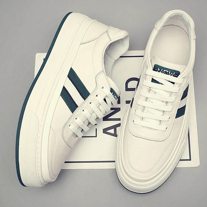 【头层牛皮】男鞋新款休闲透气板鞋男百搭小白鞋时尚低帮韩版潮鞋