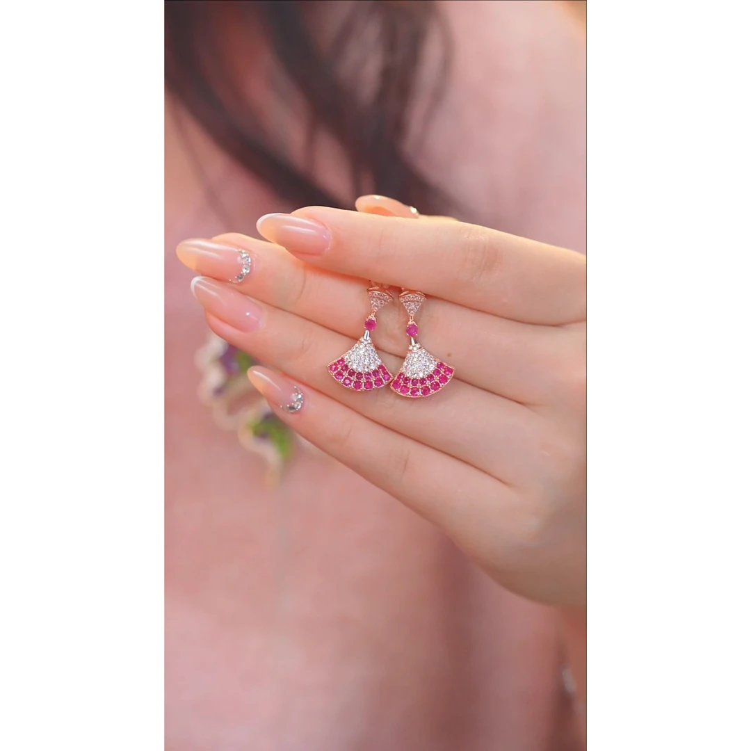 红宝石耳饰银S925镶嵌@@N4307