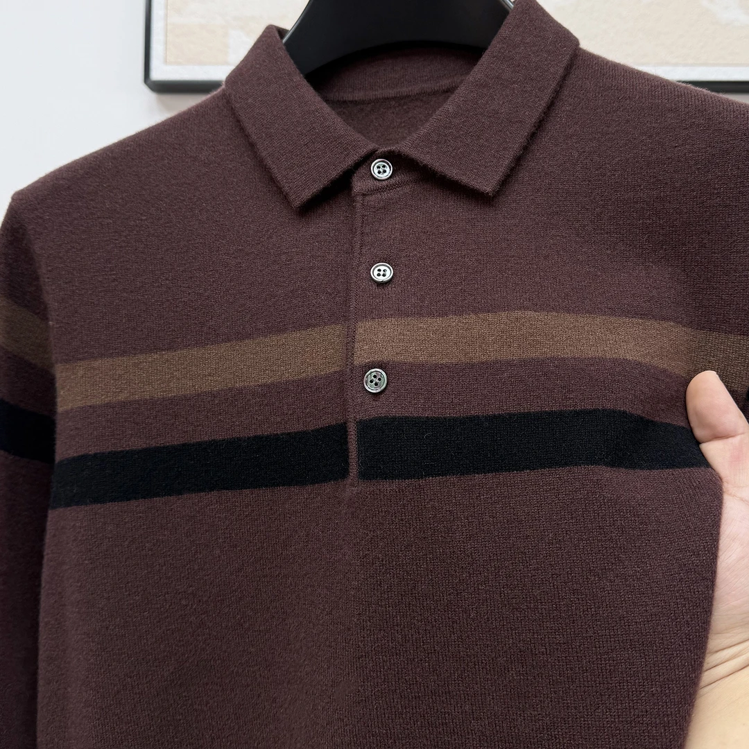 incottonsea高档保暖羊毛衫男士冬季新款时尚条纹针织毛衣打底衫