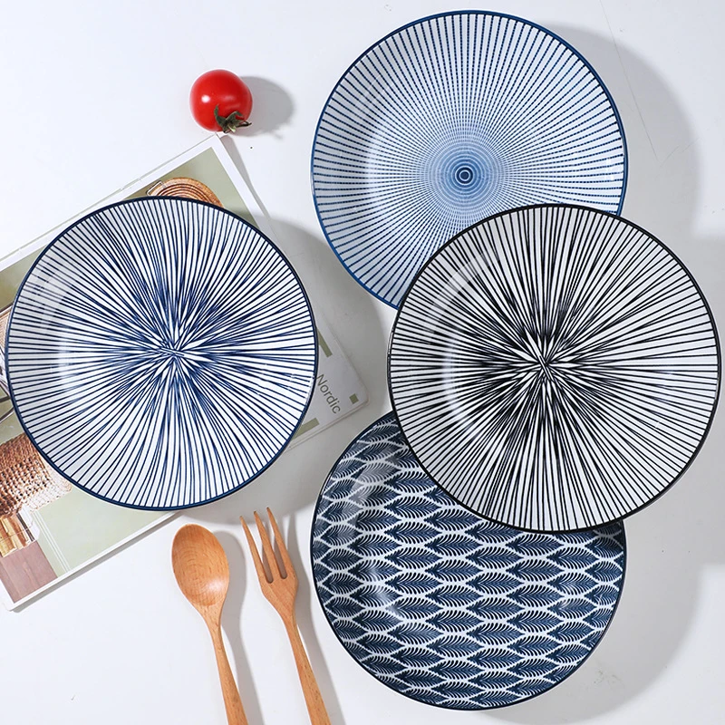 8英寸日式冰晶系列螺纹盘家用个性创意网红餐具