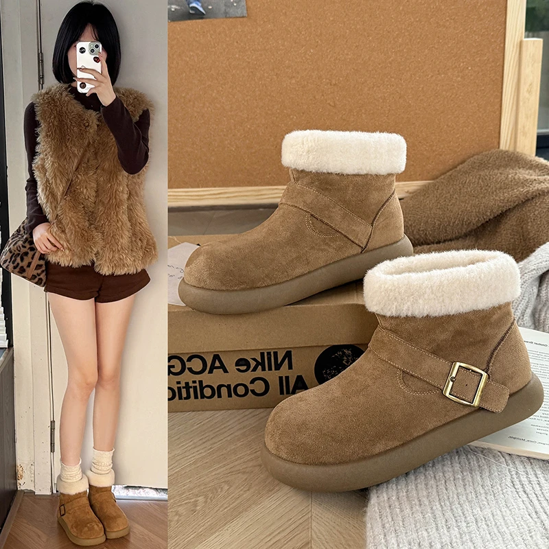 厚底加绒加厚雪地靴女2025冬季新款保暖时尚棉鞋防滑勃肯棉靴子