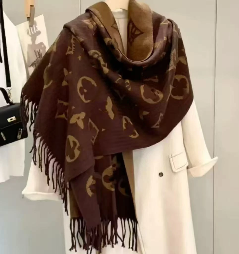 秋冬咖啡色老花围巾，温暖百搭显质感 C1086