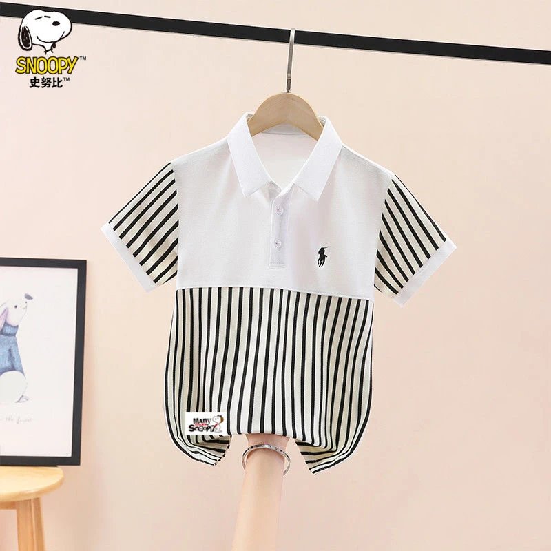 史努比男童短袖T恤夏装2025新款洋气中大童男孩休闲翻领polo衫潮