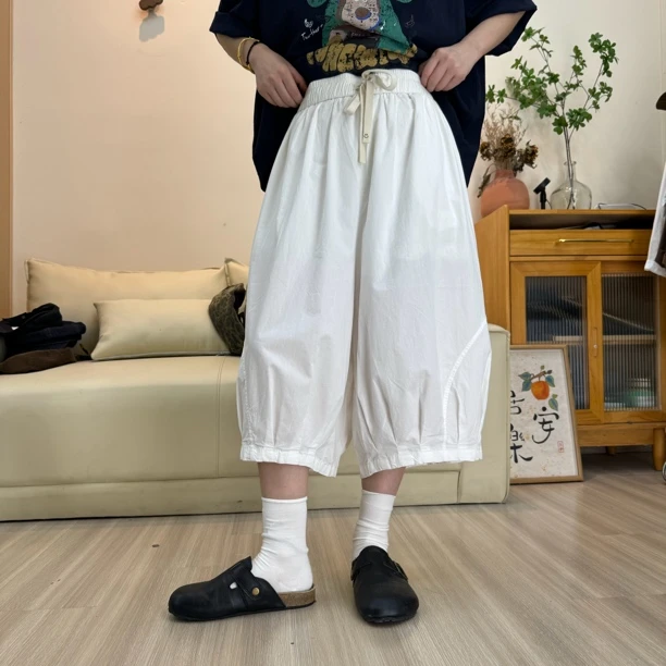 夏季宽松显瘦百搭抽绳七分薄款休闲裤