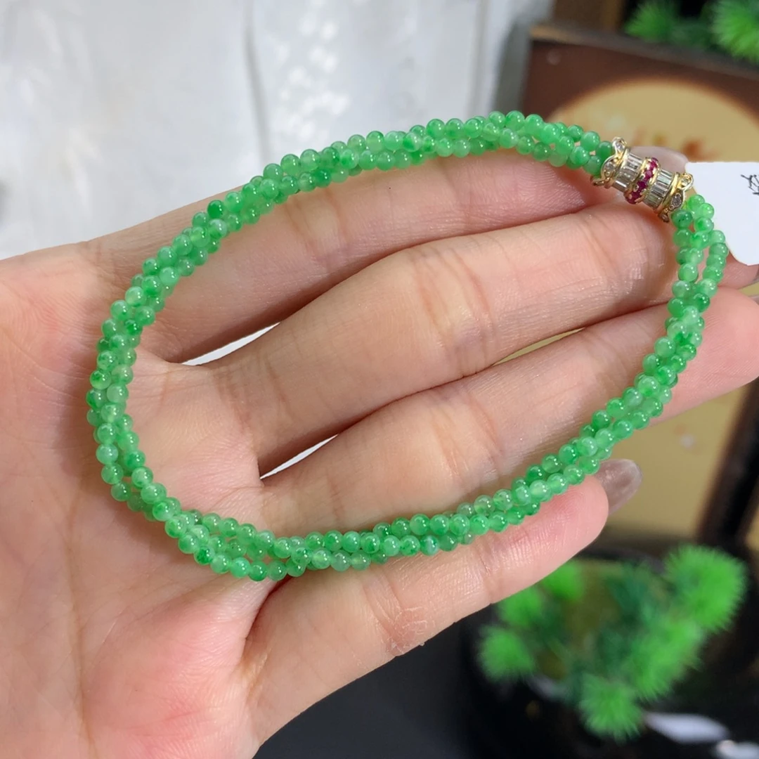 翡翠未镶嵌手串卡2.2冰胶飘阳绿花手串