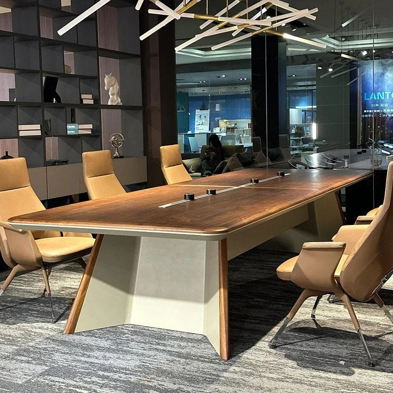 新中式北美黑胡桃木会议桌现代简约大型会议室接待洽谈桌高端定制
