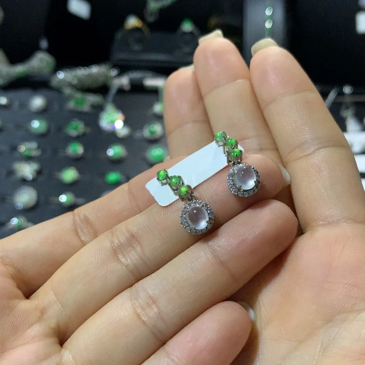 银S925镶嵌翡翠耳饰
