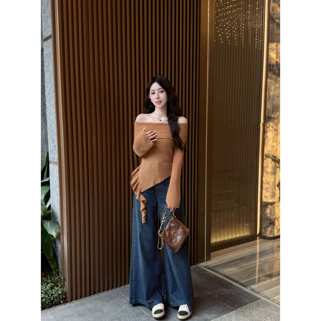 YUANLIANSU/圆脸酥【长亭旧雪】高级感不规则飘带长袖针织衫女秋季