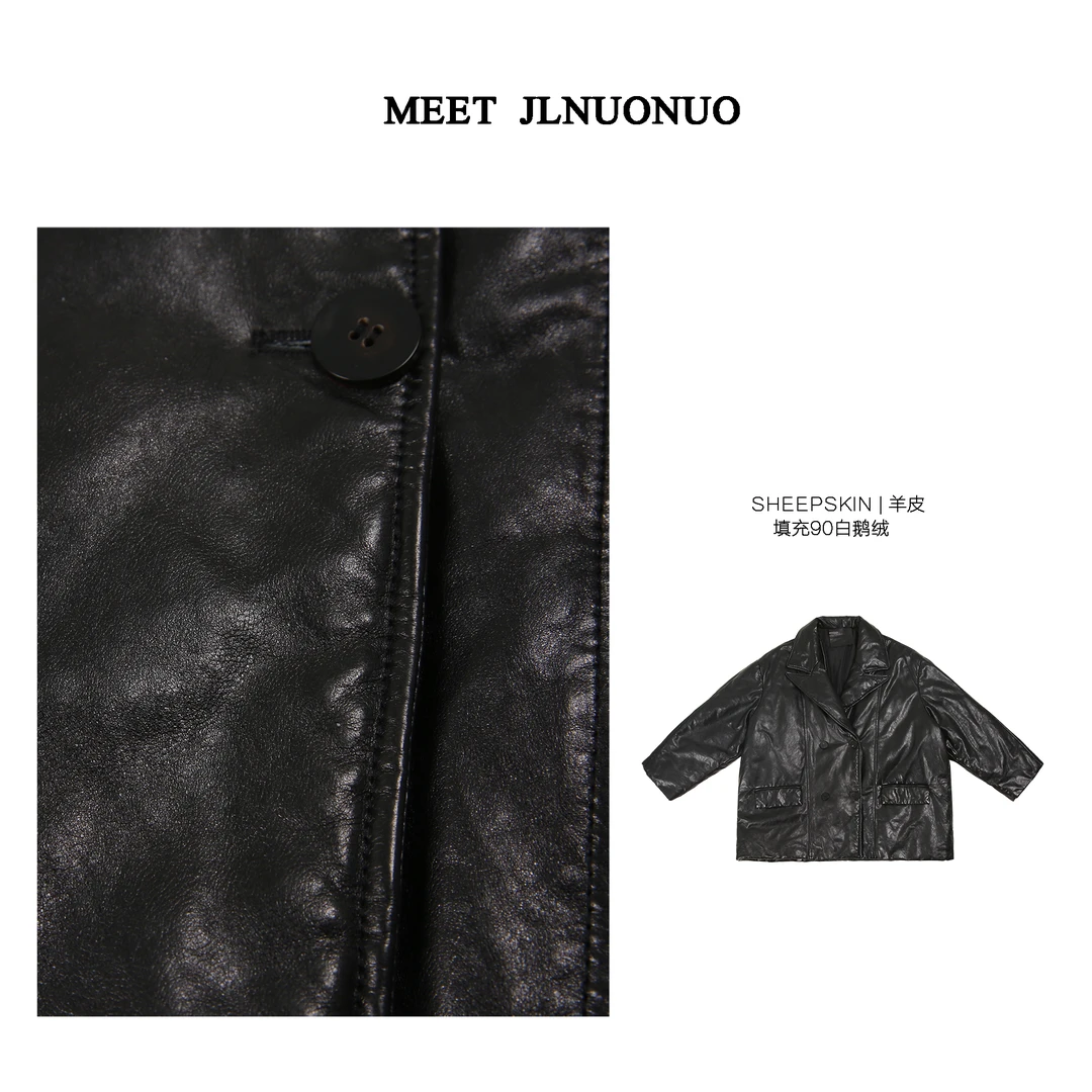 JLNUONUO    纽约街头复古派面包油蜡皮鹅绒大翻领西装