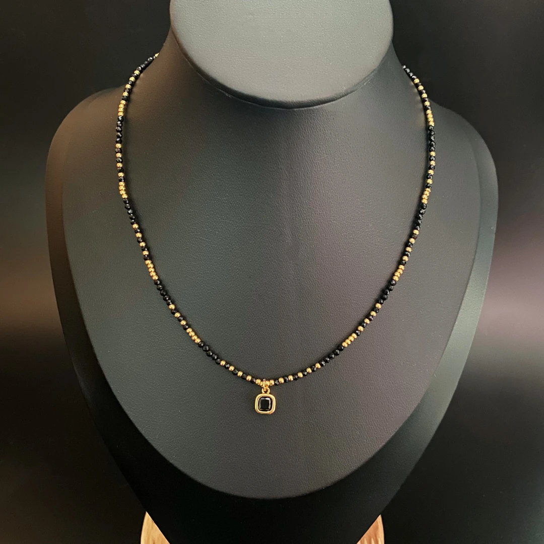 铜合金项链 ASTRA【黑色方糖】黑色串珠多层叠戴民族风百搭项链N09