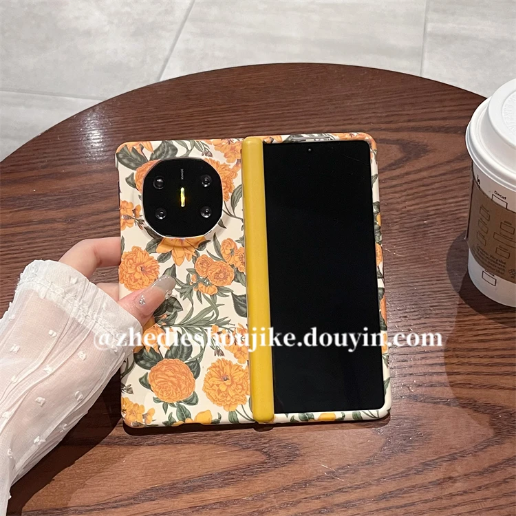 适用华为matex6折叠典藏版手机壳matex5高级小众花纹磁吸铰链全包