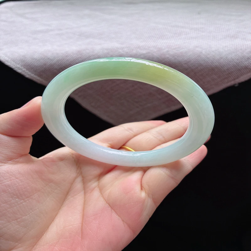 58圈25246冰糯种水润飘黄翡手镯子圆条玉手环天然A货a15