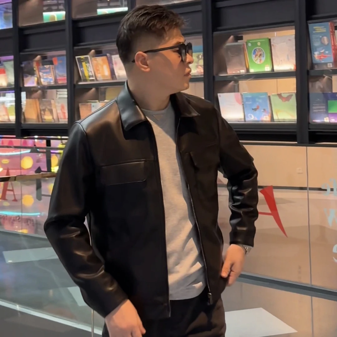 『L总同款』双11秋季软皮立领皮衣外套时尚弹力百搭男士皮衣#9105