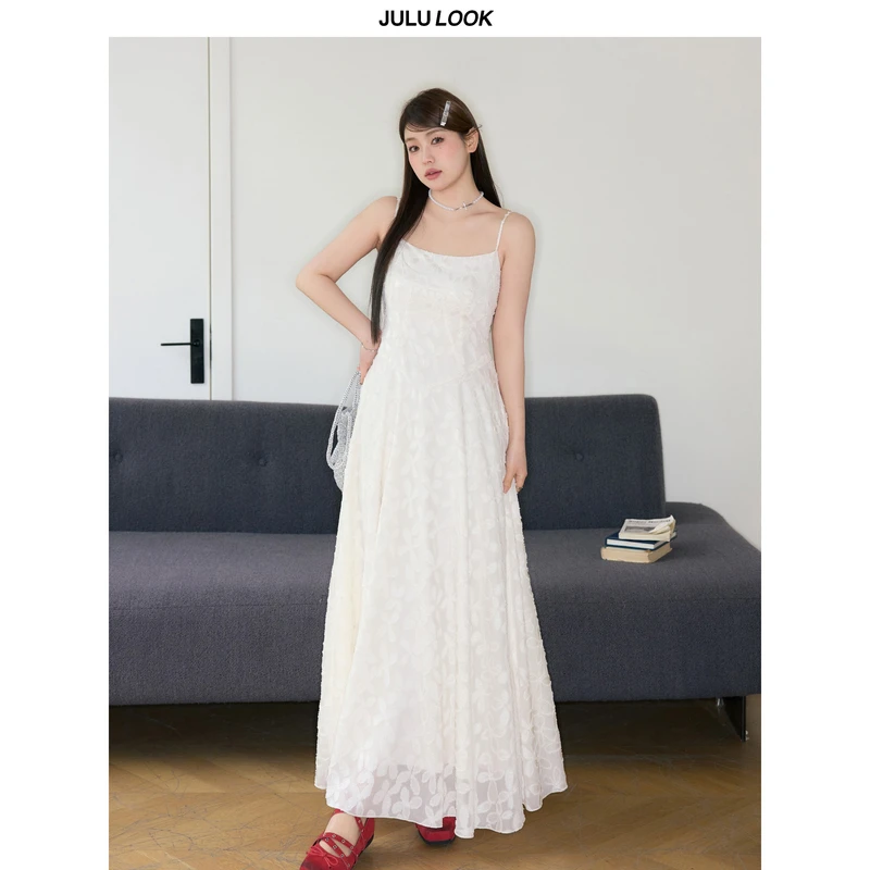 巨鹿工作室“佩里月光”微胖mm法式温柔提花吊带裙大码连衣裙罩衫