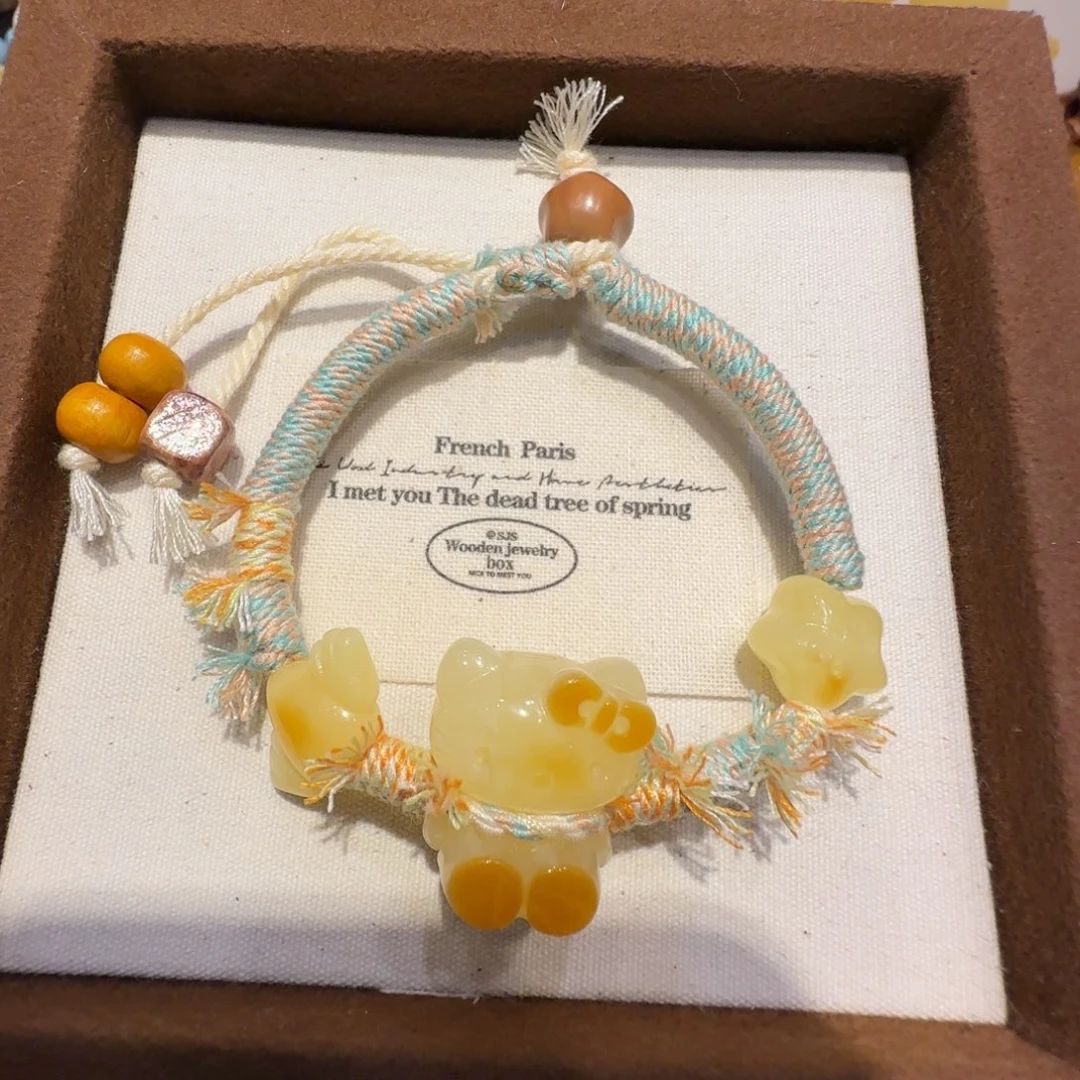 琥珀未镶嵌珠宝奇石KT猫甜橙手绳