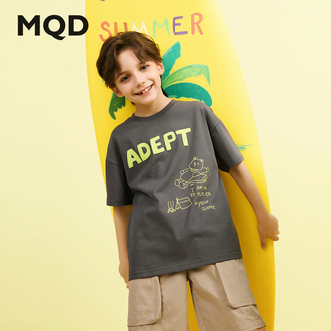MQD童装25夏季新品学院风字母短袖亲肤轻薄休闲T恤9652W03G3