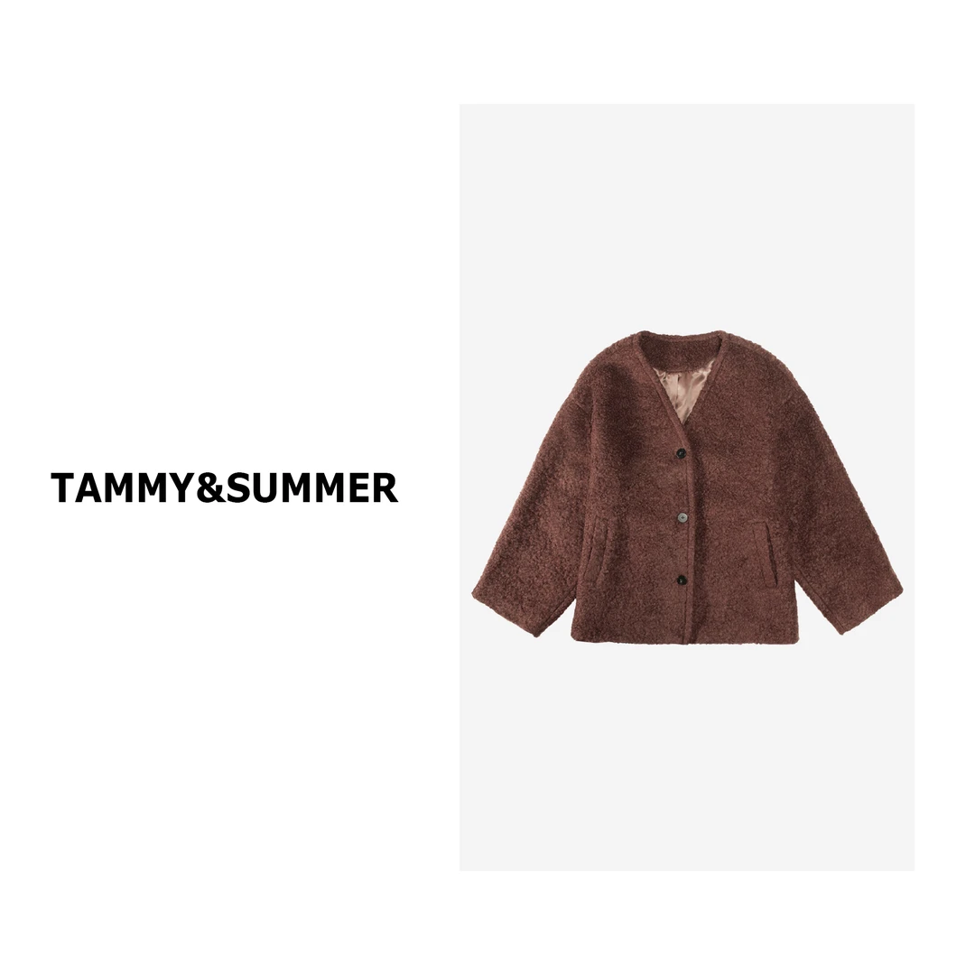【Tammy&Summer】复古色独特圈圈毛围巾大衣两件套三粒扣外套1775
