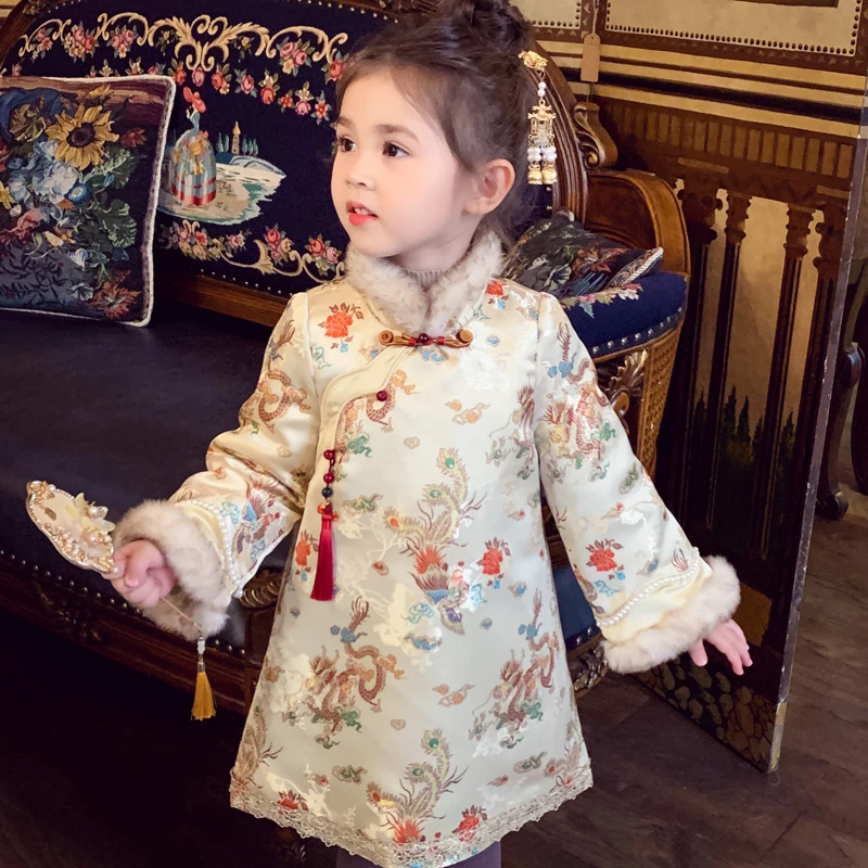 【现货】米米哈罗【锦绣华光】女童夹棉旗袍裙冬装国风连衣裙D240179