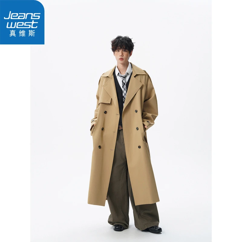 真维斯氛围感卡其色风衣男秋季巴尔玛肯中长款大衣情侣披风外套