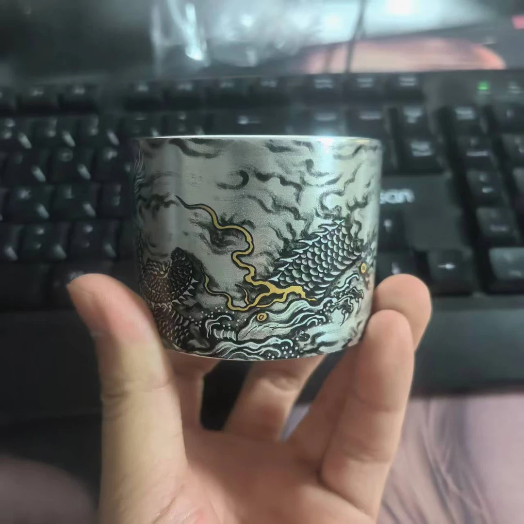 周鸿杰手绘墨龙德钟壶中国风999银泡茶杯功夫单杯HJ0002A