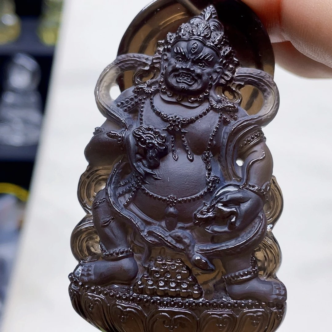 *****水晶颈饰未镶嵌黑水晶大师精雕黑财神吊坠