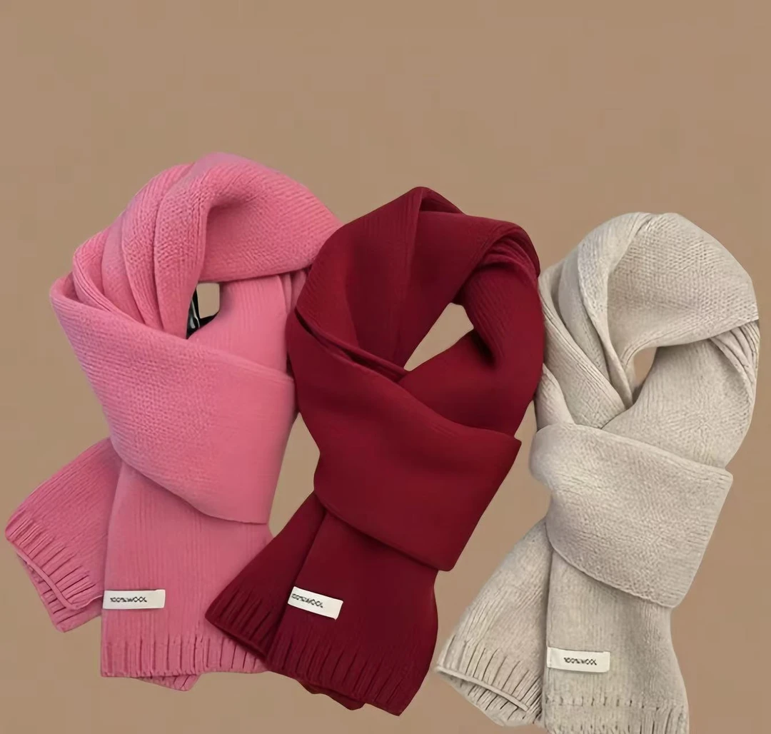 JL【纯色百搭围巾】2025秋冬100%羊毛围巾舒适围脖纯色韩版双面保暖