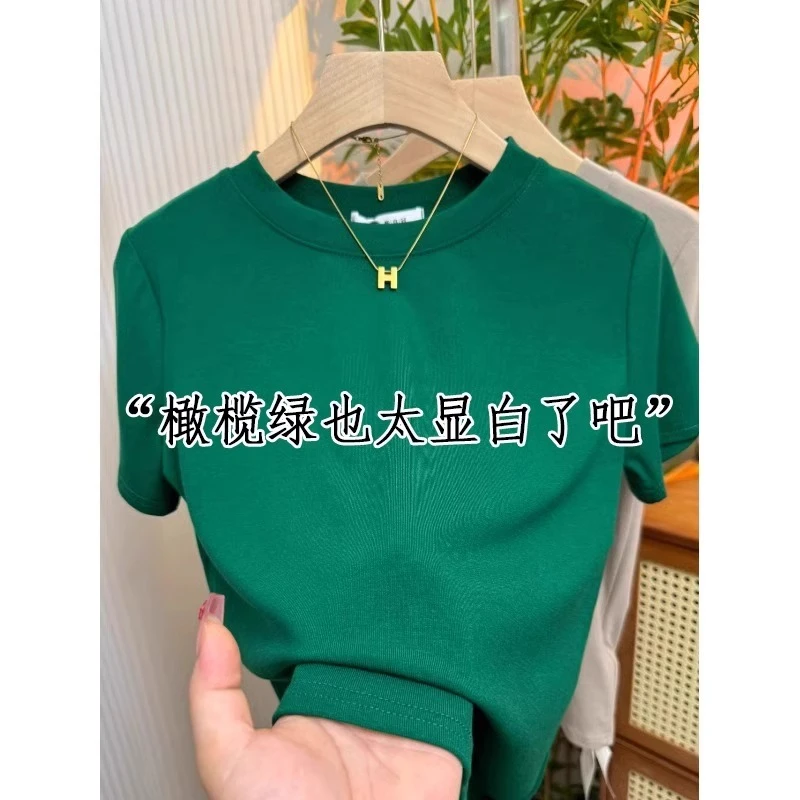 芯娇晴圆领短袖T恤女2025夏季新款洋气时尚百搭遮肉显瘦显白上衣