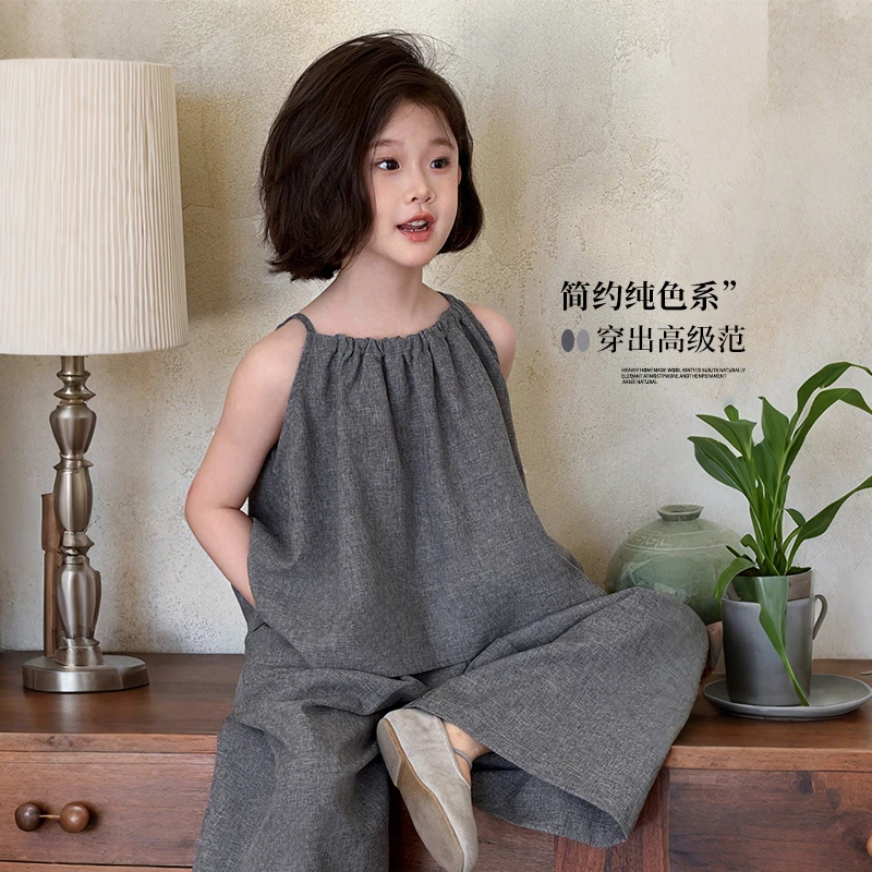 图图小象童装女童套装2025夏季新款百搭简约纯色套装GBXU599