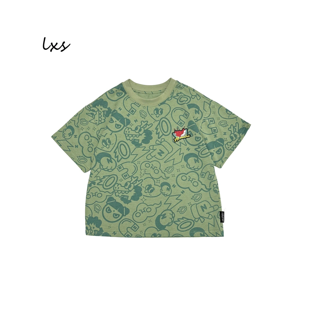 舅舅严选童装儿童夏季韩版时尚百搭宽松潮流满印圆领短袖C88800