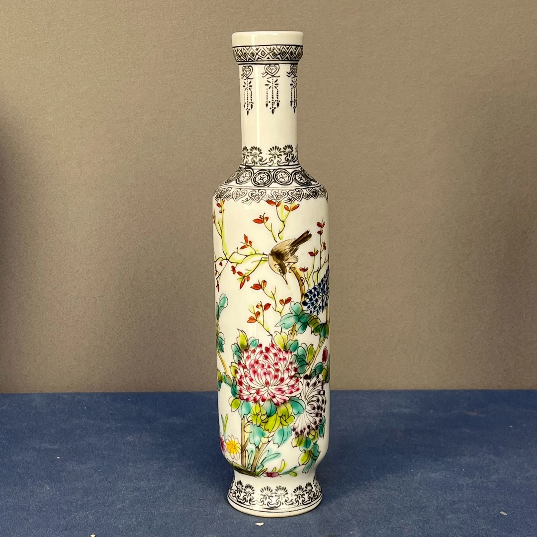 【微瑕慎拍】095景德镇老厂瓷粉彩花鸟瓶