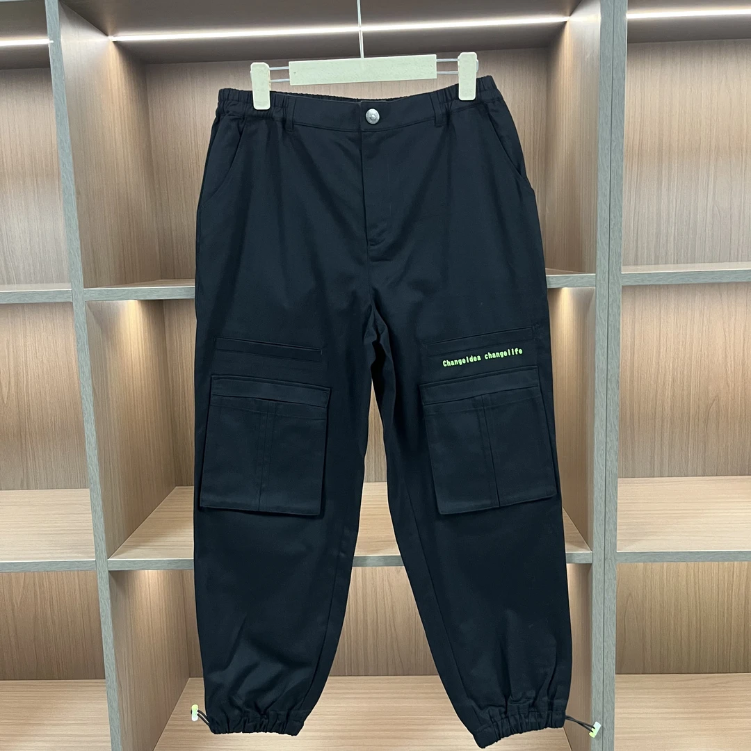 春秋男女同款绿色印花大口袋工装裤DGCXGZK3607