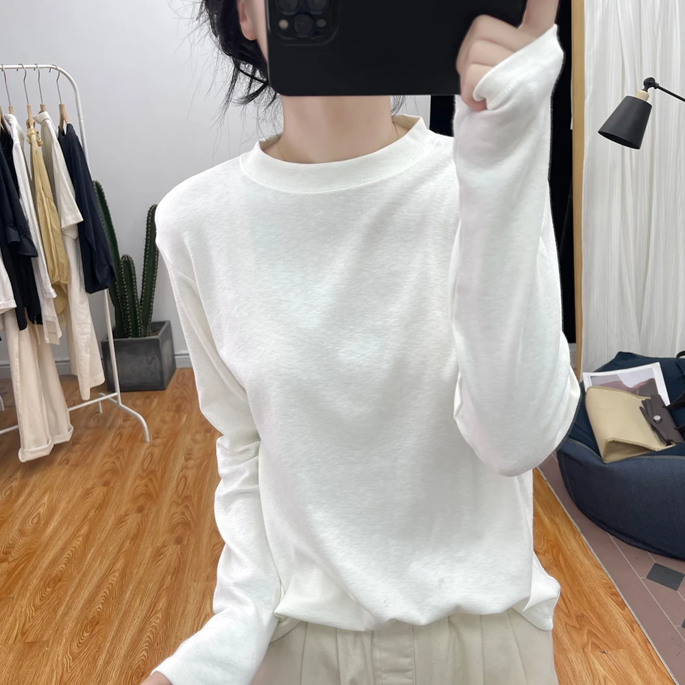 半高领加厚保暖减龄打底衫女秋冬新款休闲百搭雪花棉长袖T恤上衣