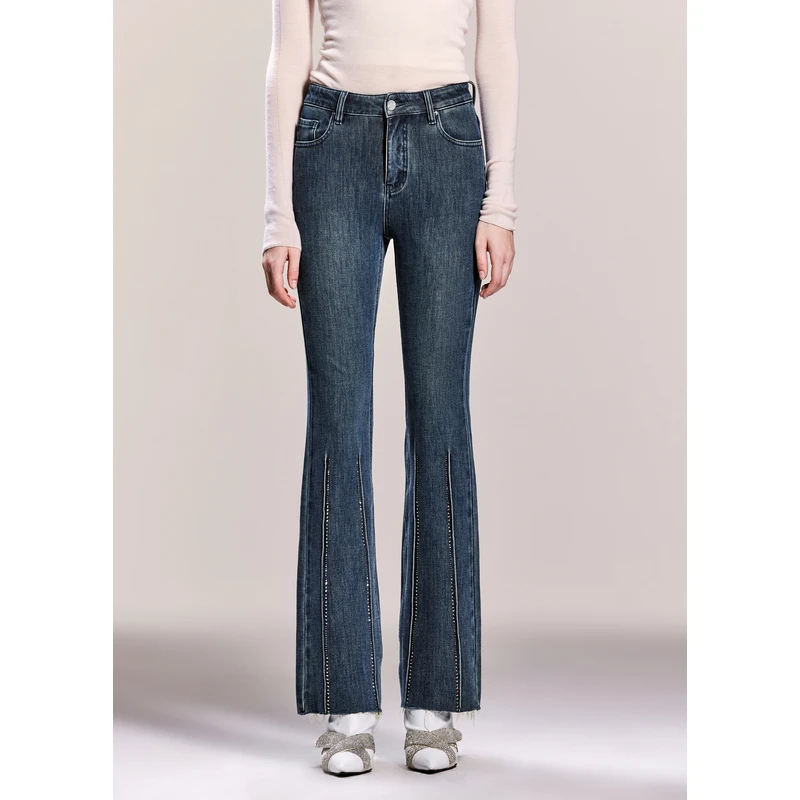 miss COCOON高腰微喇裤宽松蓝色牛仔裤0271