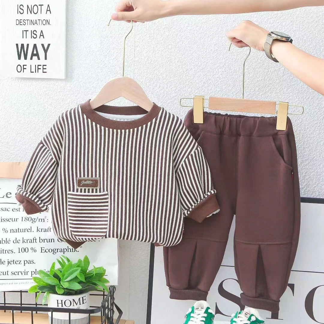 新款春秋装女童运动条纹两件套男帅气运动休闲套装清仓宝宝衣服