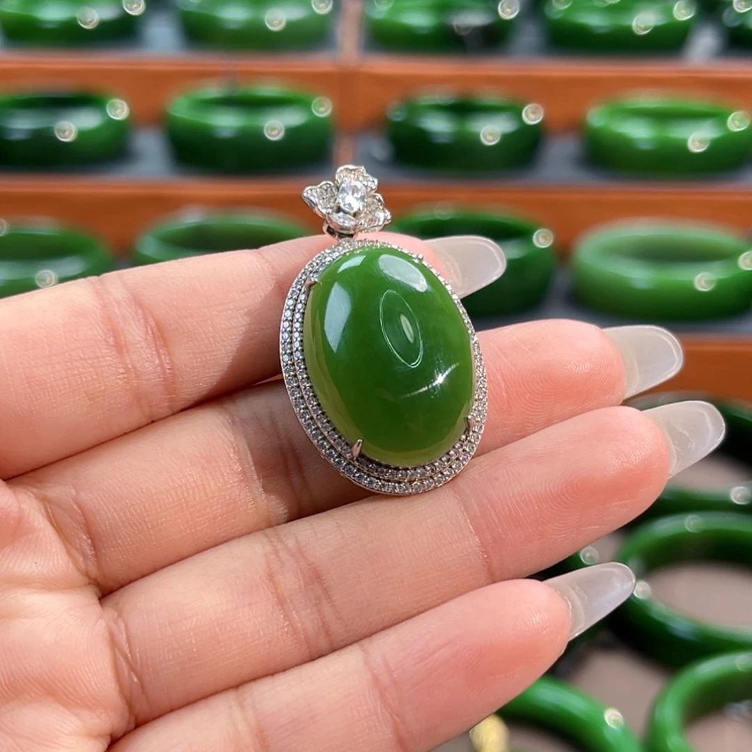 颈饰银S925镶嵌和田玉镶嵌蛋面