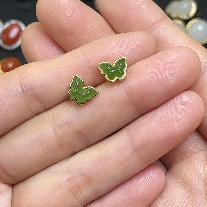 和田玉银S925镶嵌耳饰