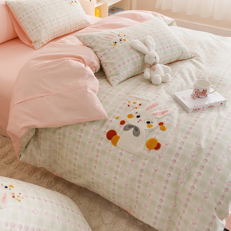 【呆萌2025春夏】全棉卡通毛巾绣刺绣四件套可爱宿舍三件套